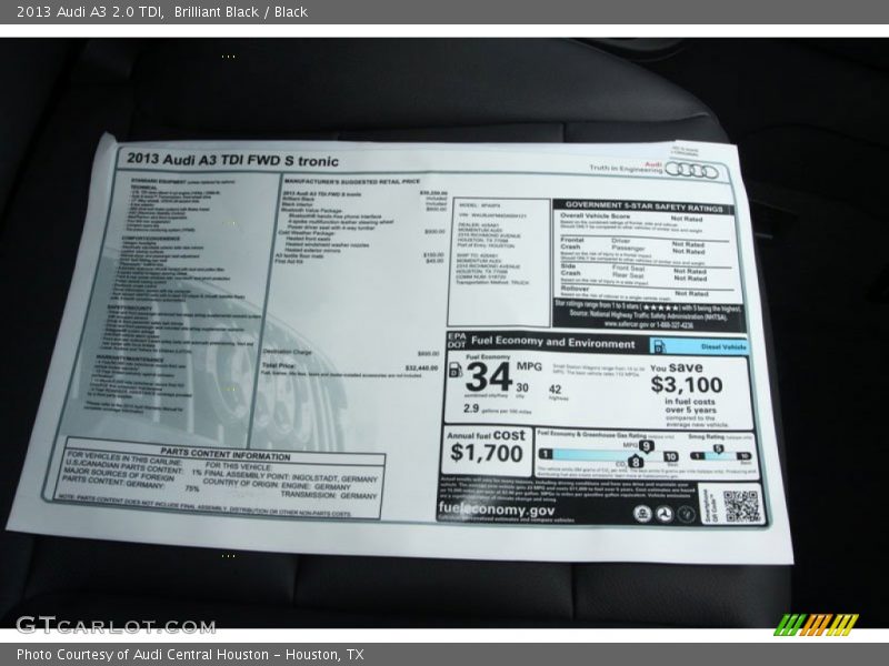  2013 A3 2.0 TDI Window Sticker