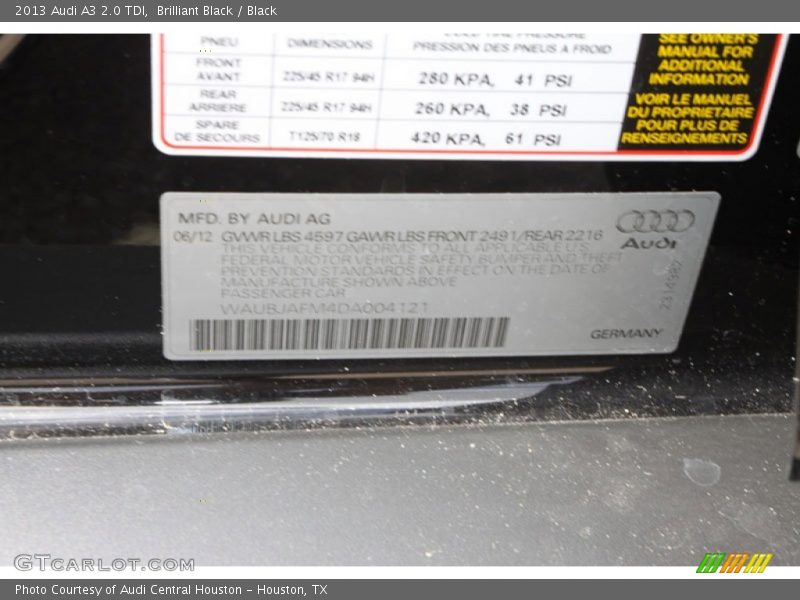 Brilliant Black / Black 2013 Audi A3 2.0 TDI