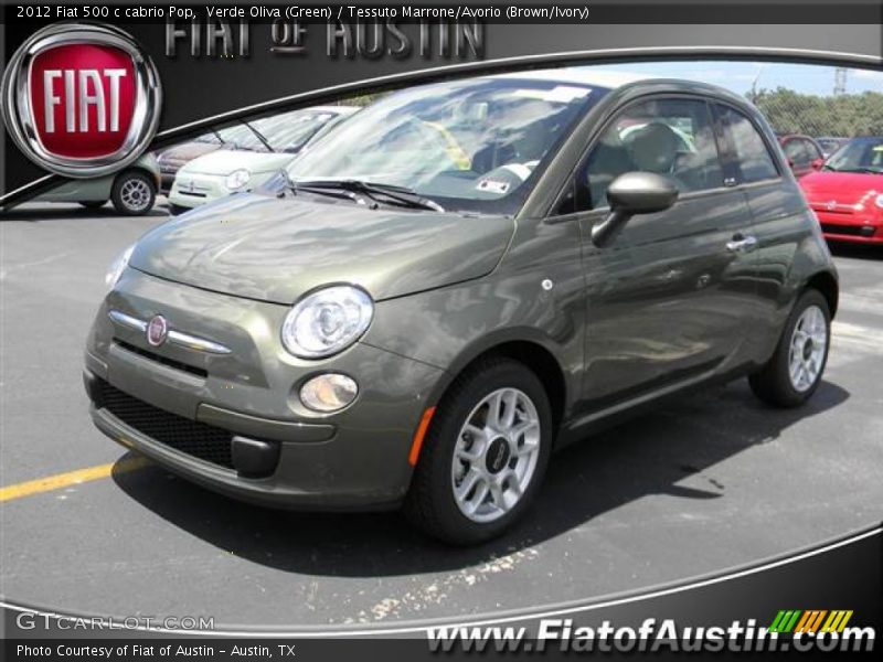 Verde Oliva (Green) / Tessuto Marrone/Avorio (Brown/Ivory) 2012 Fiat 500 c cabrio Pop