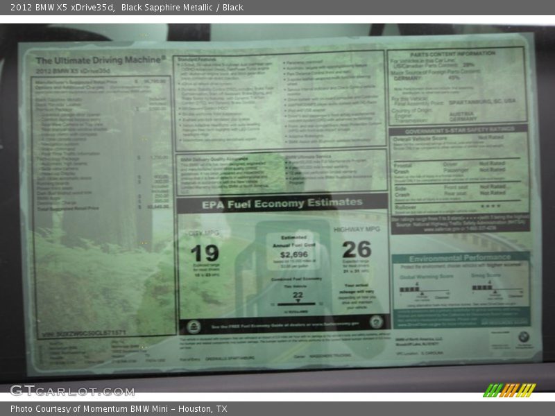 Black Sapphire Metallic / Black 2012 BMW X5 xDrive35d