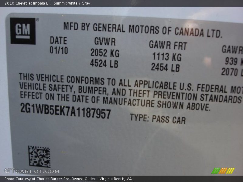 Summit White / Gray 2010 Chevrolet Impala LT