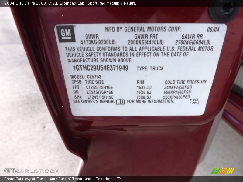 Sport Red Metallic / Neutral 2004 GMC Sierra 2500HD SLE Extended Cab