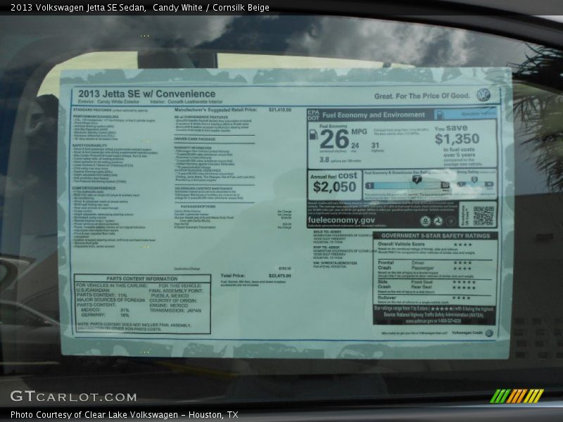 Candy White / Cornsilk Beige 2013 Volkswagen Jetta SE Sedan