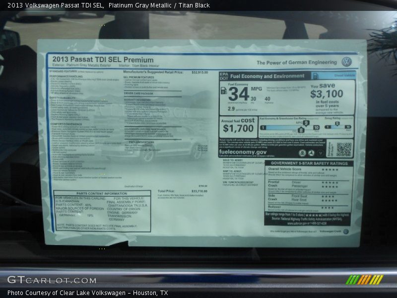 Platinum Gray Metallic / Titan Black 2013 Volkswagen Passat TDI SEL