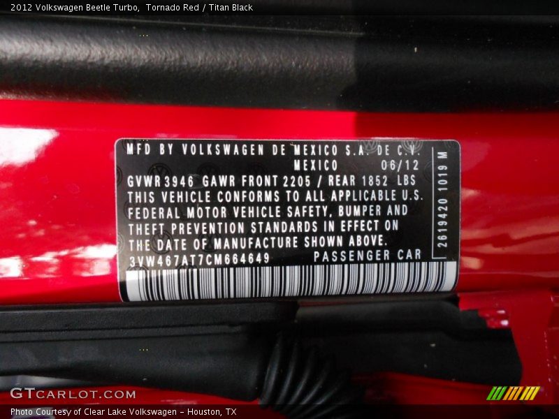 Tornado Red / Titan Black 2012 Volkswagen Beetle Turbo