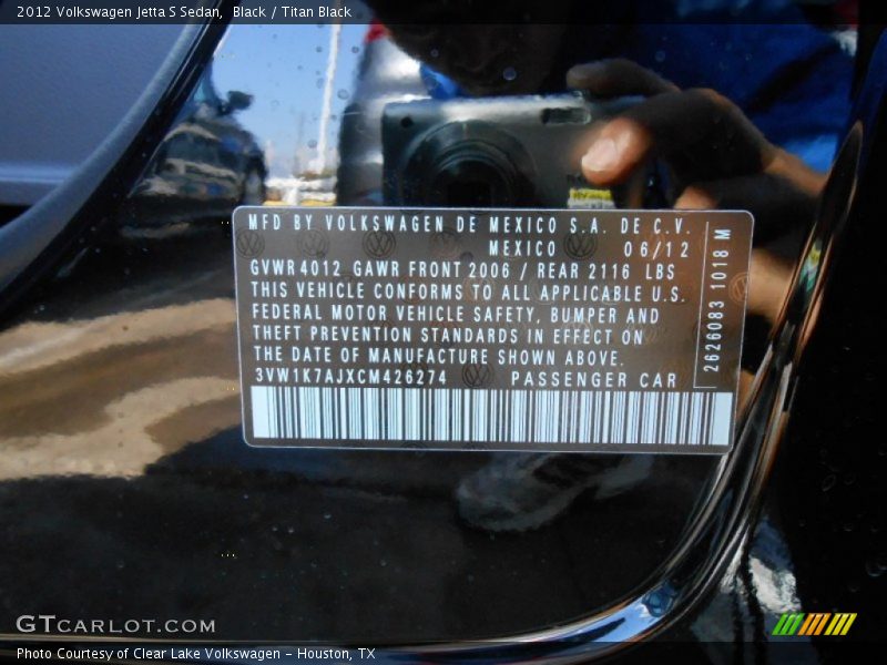 Black / Titan Black 2012 Volkswagen Jetta S Sedan
