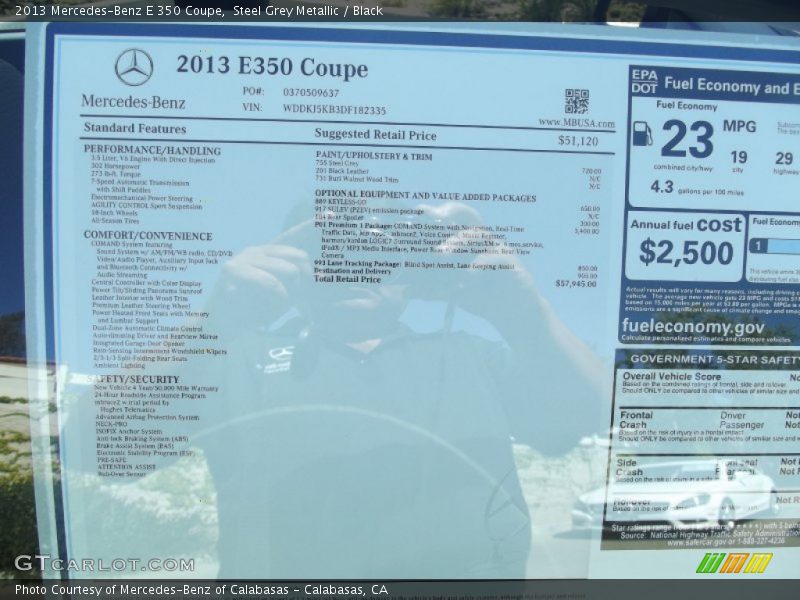  2013 E 350 Coupe Window Sticker