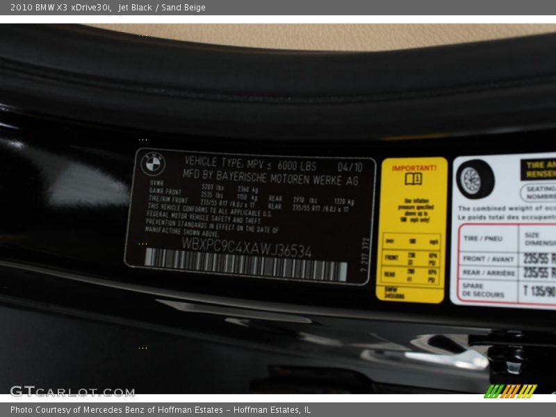 Jet Black / Sand Beige 2010 BMW X3 xDrive30i