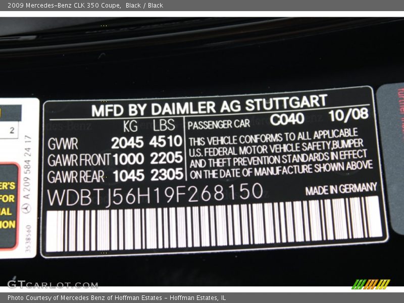 Black / Black 2009 Mercedes-Benz CLK 350 Coupe