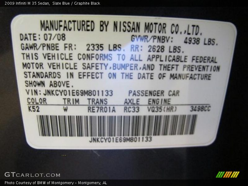 Slate Blue / Graphite Black 2009 Infiniti M 35 Sedan