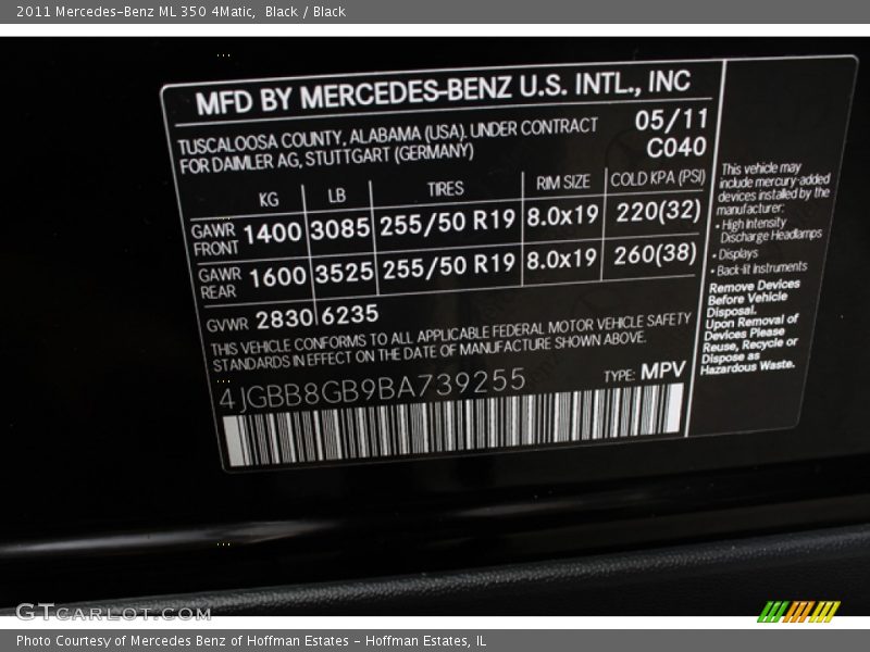 Black / Black 2011 Mercedes-Benz ML 350 4Matic