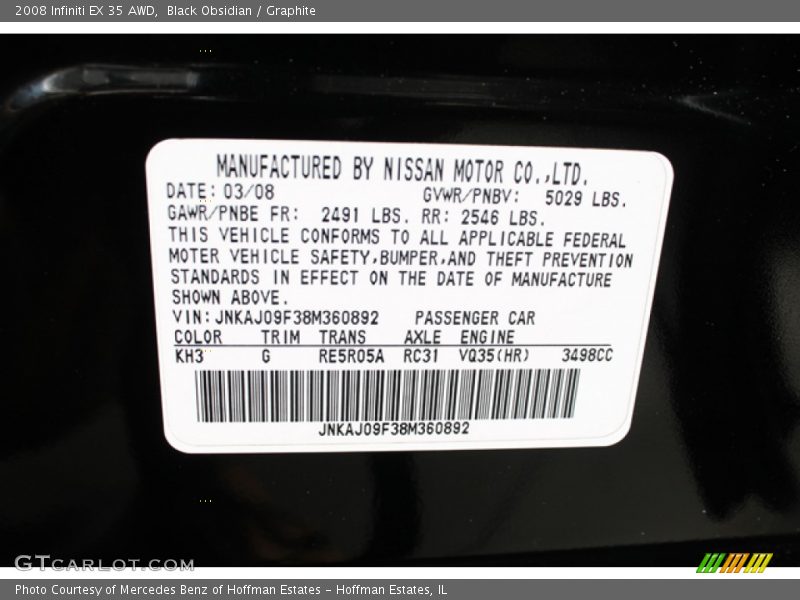 Black Obsidian / Graphite 2008 Infiniti EX 35 AWD