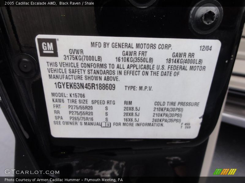 Black Raven / Shale 2005 Cadillac Escalade AWD