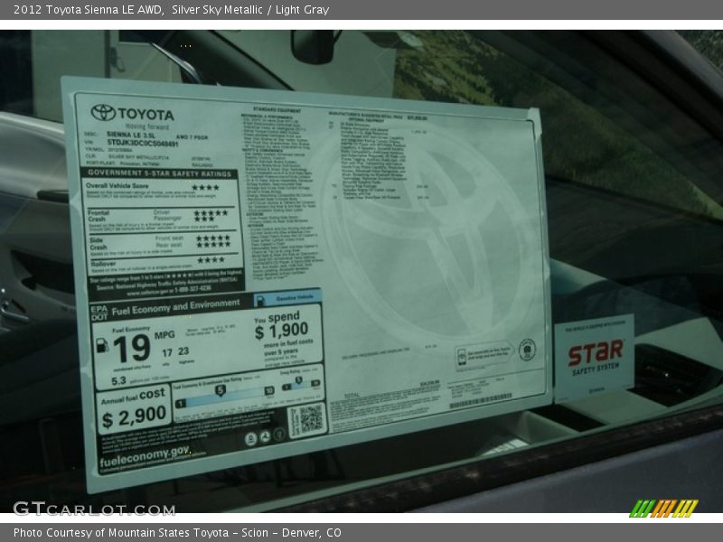 Silver Sky Metallic / Light Gray 2012 Toyota Sienna LE AWD