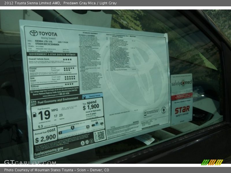Predawn Gray Mica / Light Gray 2012 Toyota Sienna Limited AWD