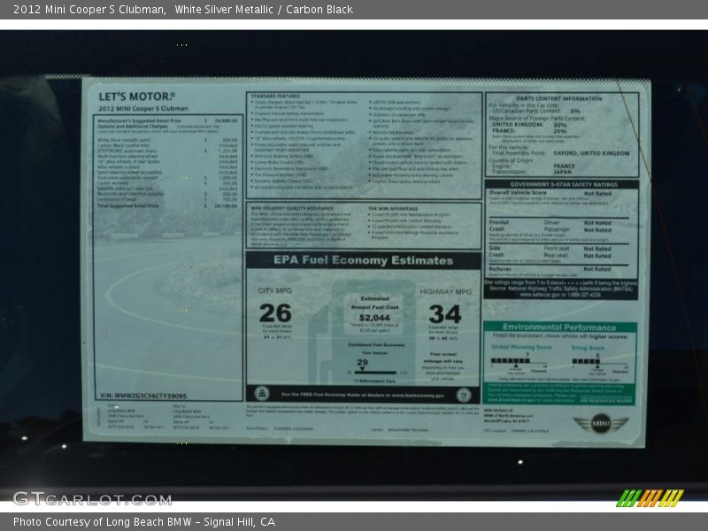 White Silver Metallic / Carbon Black 2012 Mini Cooper S Clubman