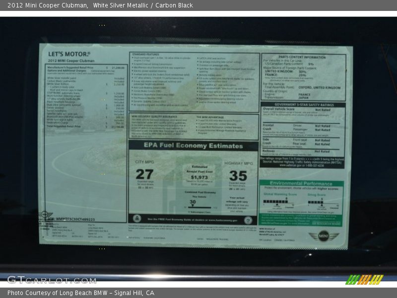 White Silver Metallic / Carbon Black 2012 Mini Cooper Clubman