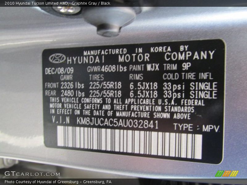 Graphite Gray / Black 2010 Hyundai Tucson Limited AWD