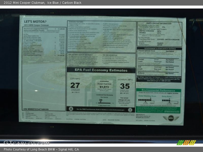  2012 Cooper Clubman Window Sticker