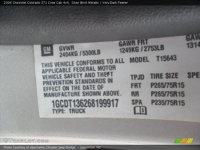 Silver Birch Metallic / Very Dark Pewter 2006 Chevrolet Colorado Z71 Crew Cab 4x4