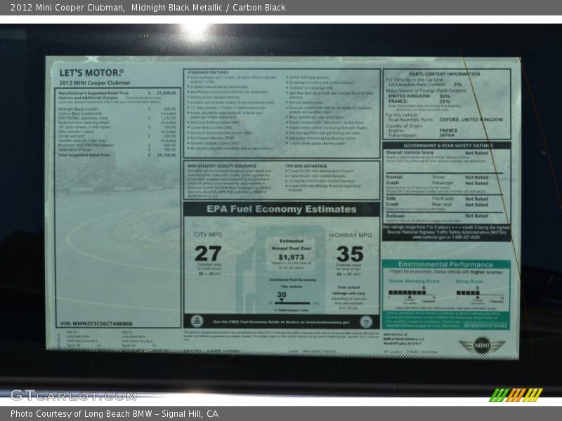 Midnight Black Metallic / Carbon Black 2012 Mini Cooper Clubman