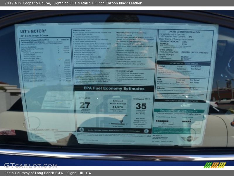 Lightning Blue Metallic / Punch Carbon Black Leather 2012 Mini Cooper S Coupe