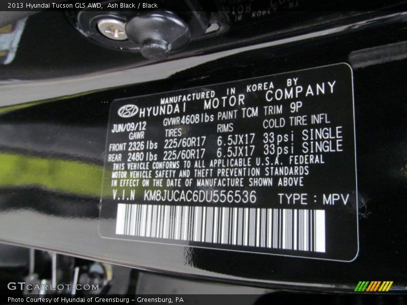 2013 Tucson GLS AWD Ash Black Color Code TCM