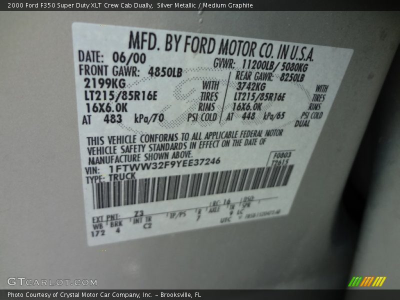 Silver Metallic / Medium Graphite 2000 Ford F350 Super Duty XLT Crew Cab Dually