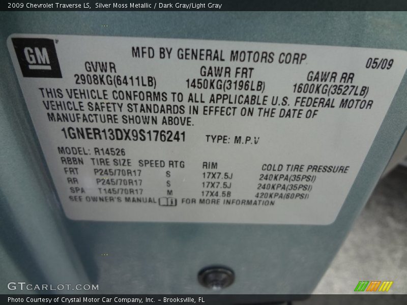 Silver Moss Metallic / Dark Gray/Light Gray 2009 Chevrolet Traverse LS