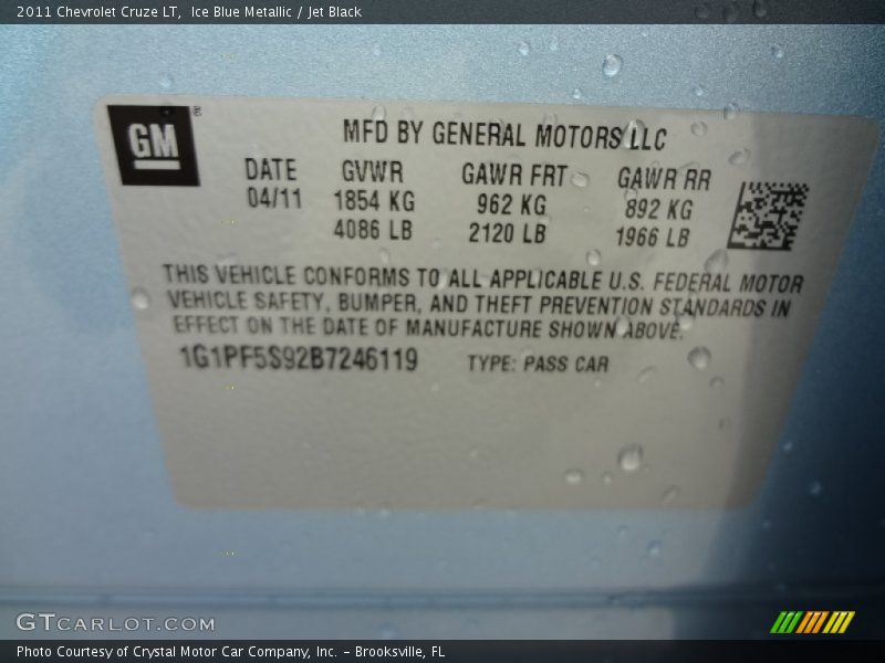 Ice Blue Metallic / Jet Black 2011 Chevrolet Cruze LT