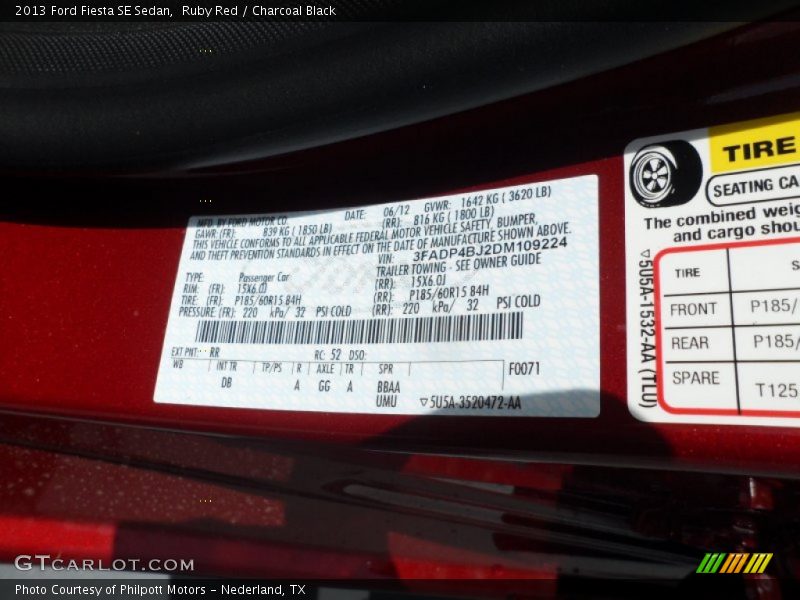 2013 Fiesta SE Sedan Ruby Red Color Code RR