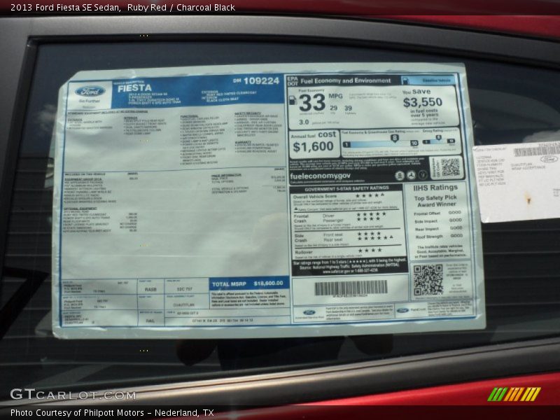  2013 Fiesta SE Sedan Window Sticker