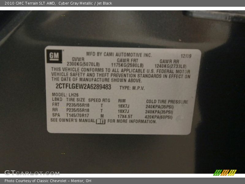 Cyber Gray Metallic / Jet Black 2010 GMC Terrain SLT AWD
