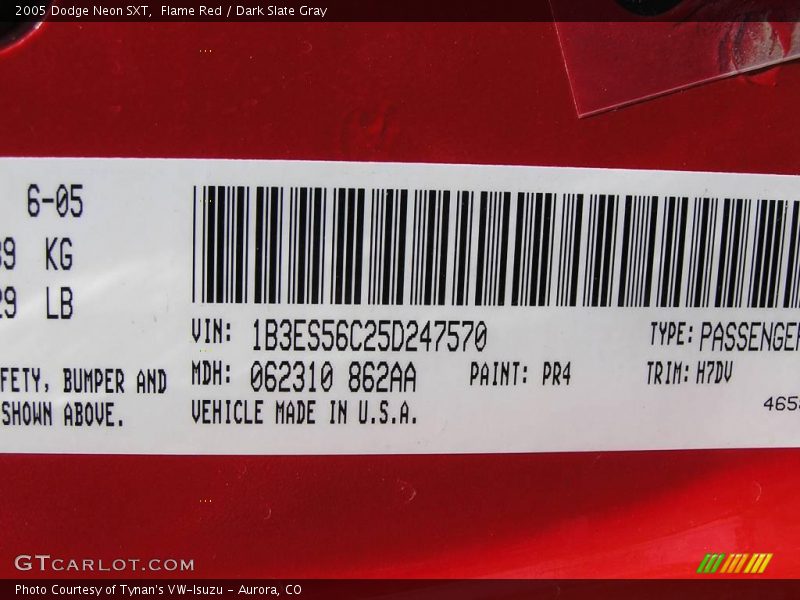 Flame Red / Dark Slate Gray 2005 Dodge Neon SXT