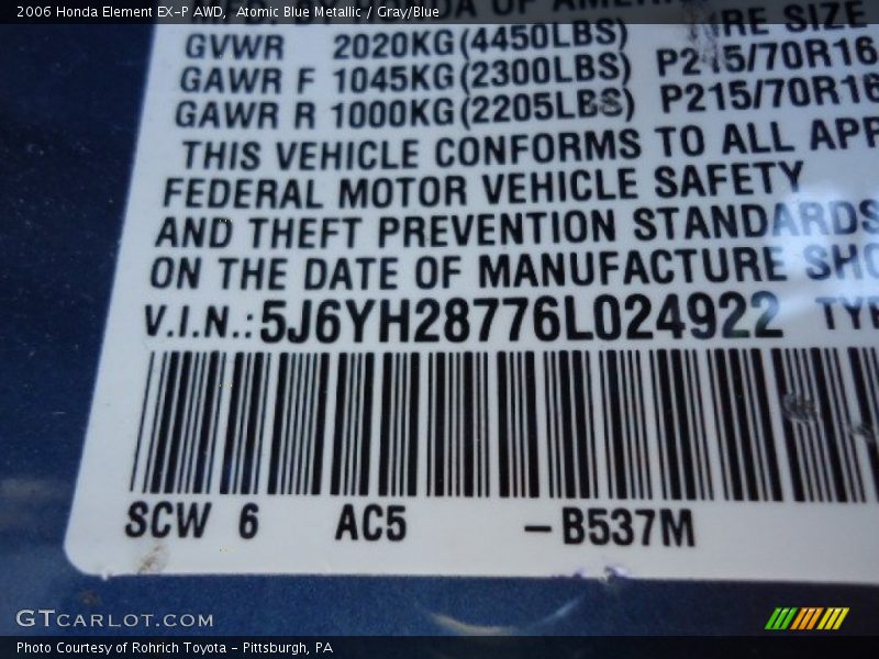 2006 Element EX-P AWD Atomic Blue Metallic Color Code B537M