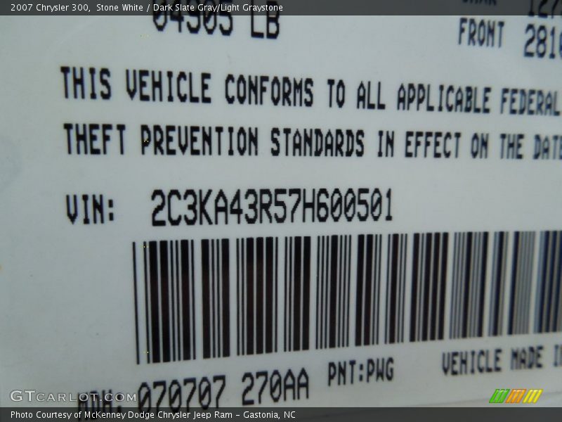 Stone White / Dark Slate Gray/Light Graystone 2007 Chrysler 300