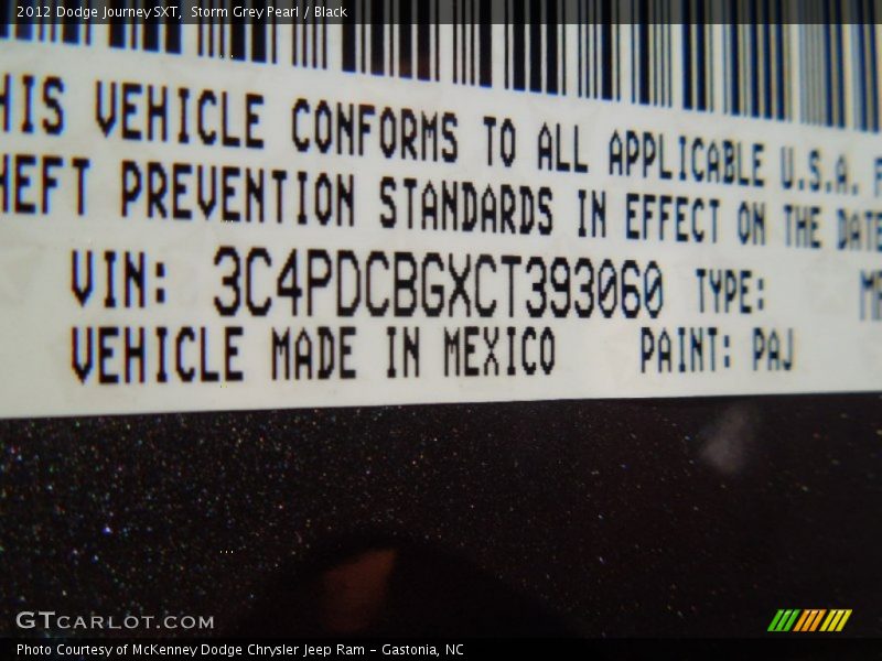 Storm Grey Pearl / Black 2012 Dodge Journey SXT