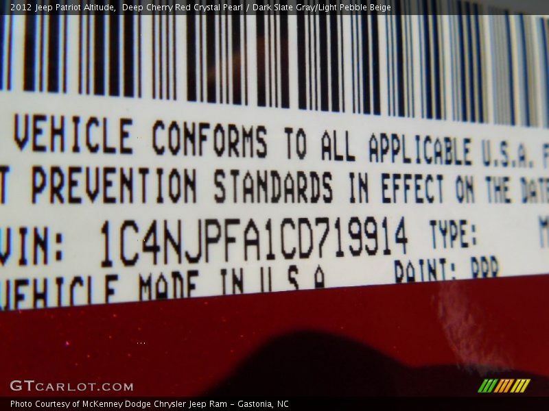 Deep Cherry Red Crystal Pearl / Dark Slate Gray/Light Pebble Beige 2012 Jeep Patriot Altitude