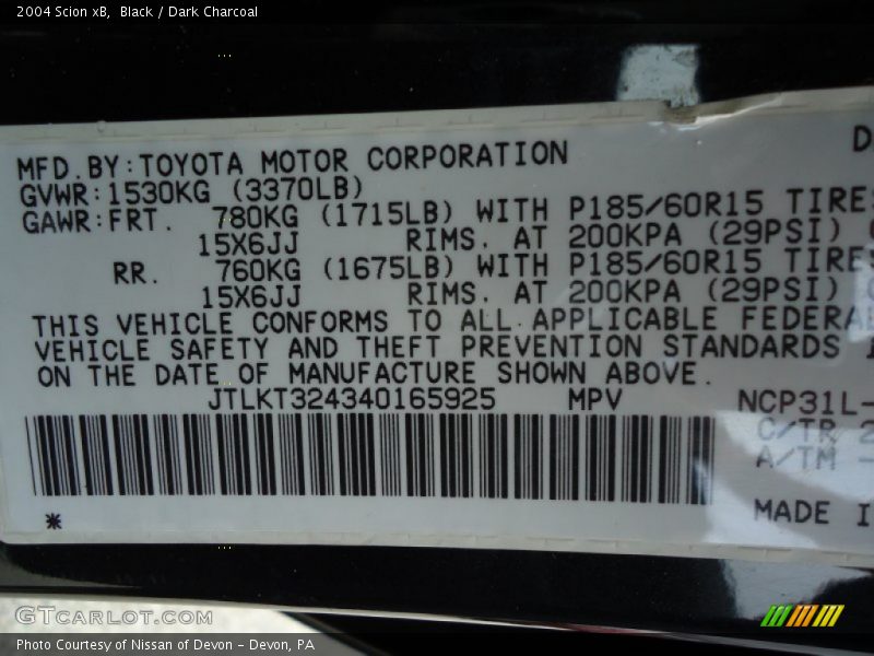 Black / Dark Charcoal 2004 Scion xB