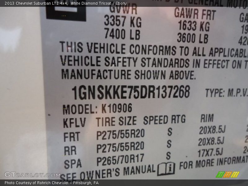 White Diamond Tricoat / Ebony 2013 Chevrolet Suburban LTZ 4x4