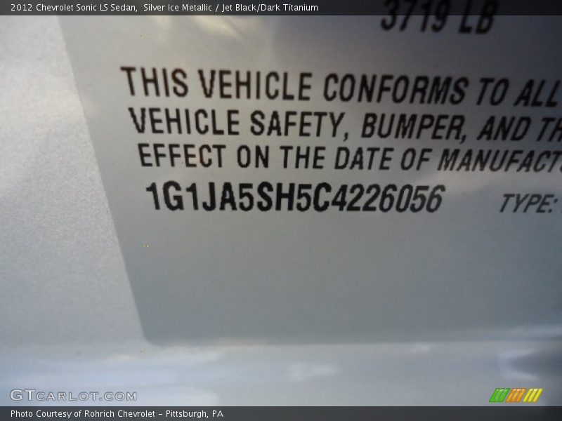 Silver Ice Metallic / Jet Black/Dark Titanium 2012 Chevrolet Sonic LS Sedan