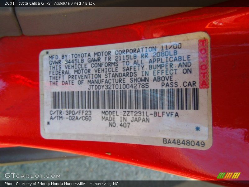 Absolutely Red / Black 2001 Toyota Celica GT-S