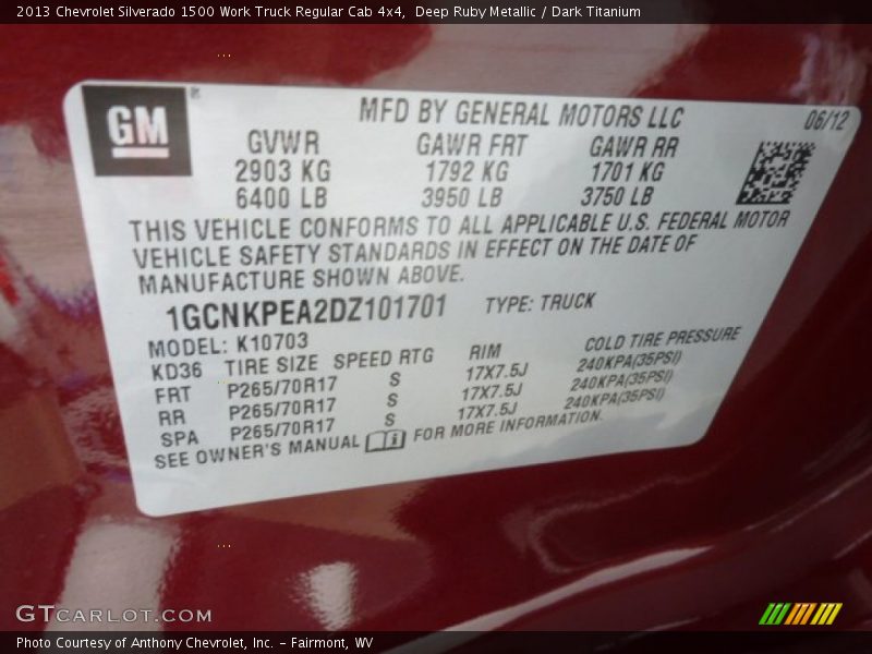 Deep Ruby Metallic / Dark Titanium 2013 Chevrolet Silverado 1500 Work Truck Regular Cab 4x4