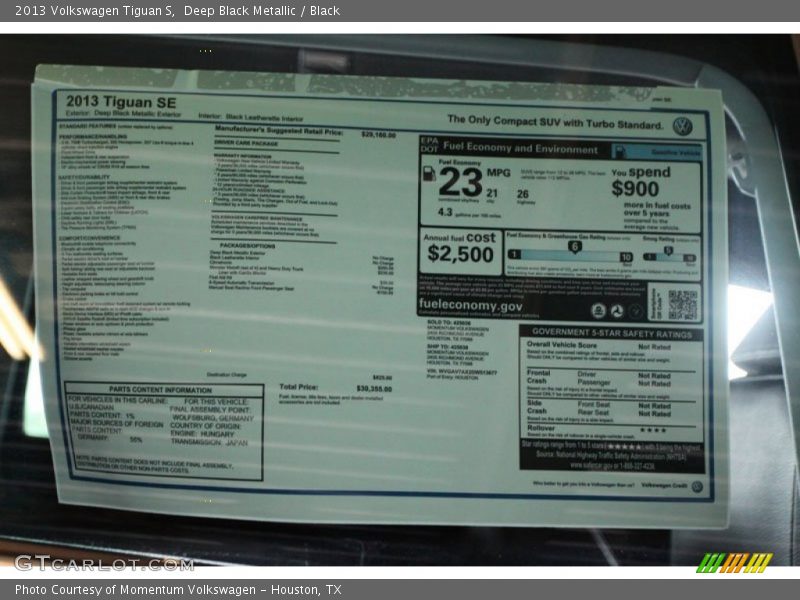  2013 Tiguan S Window Sticker