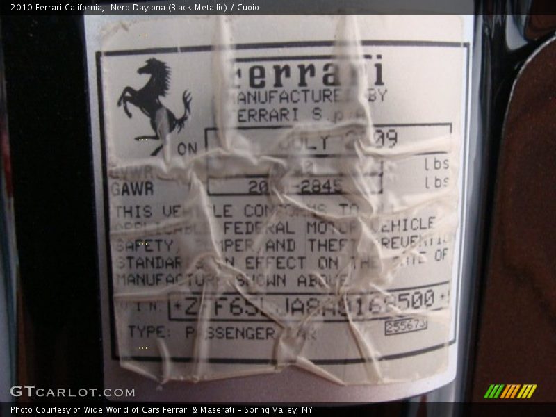 Nero Daytona (Black Metallic) / Cuoio 2010 Ferrari California