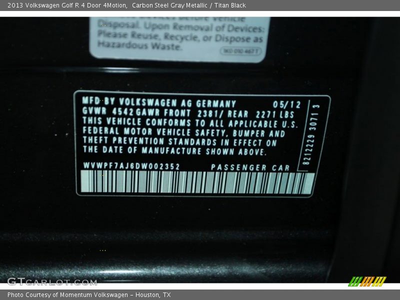 Carbon Steel Gray Metallic / Titan Black 2013 Volkswagen Golf R 4 Door 4Motion