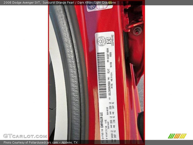 Sunburst Orange Pearl / Dark Khaki/Light Graystone 2008 Dodge Avenger SXT
