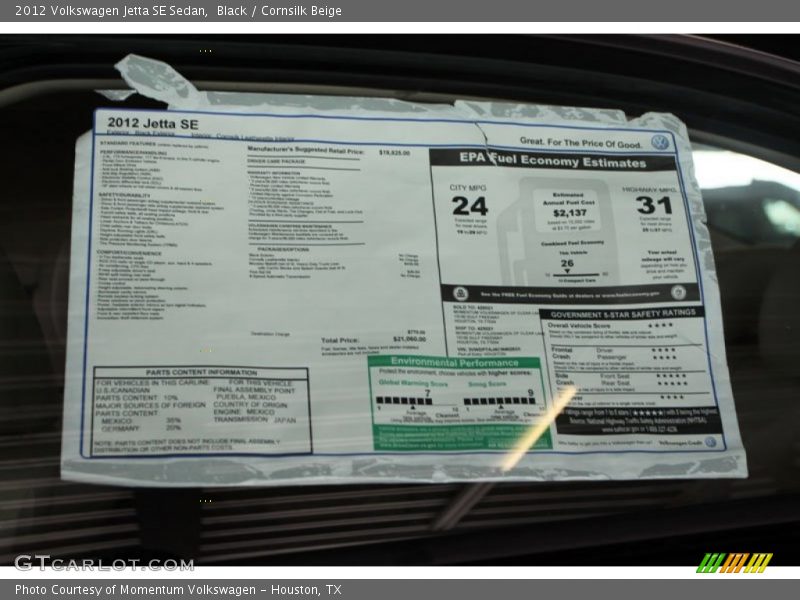  2012 Jetta SE Sedan Window Sticker