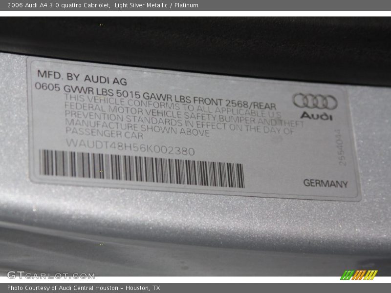 Light Silver Metallic / Platinum 2006 Audi A4 3.0 quattro Cabriolet