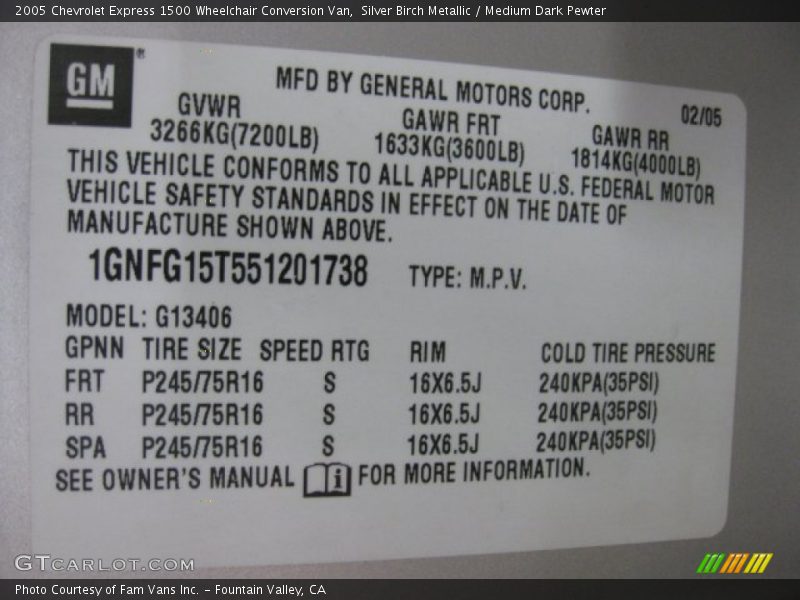 Silver Birch Metallic / Medium Dark Pewter 2005 Chevrolet Express 1500 Wheelchair Conversion Van